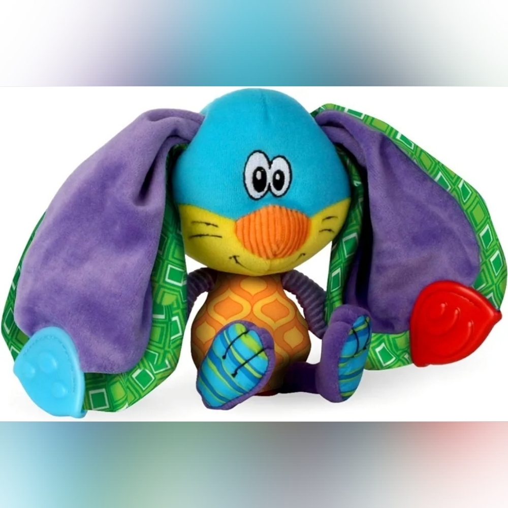 Nuby Plush Bunny Teether Colorful Rabbit Toy Tugz Soothing Sensory 3mo+ NWOT
